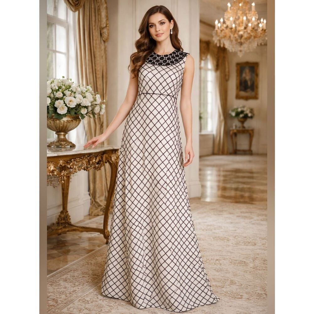 Tory Burch Madeline Silk Organza Gown Black Ivory Beaded Evening Dress NWT